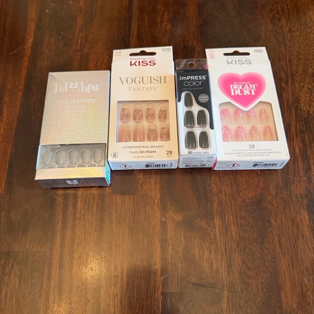 Kiss Nail and Red Aspen Collection - Nude, Black, Pink pack of 4